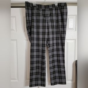 Low rise slim leg and slim fit black and lime/yellow plaid pants